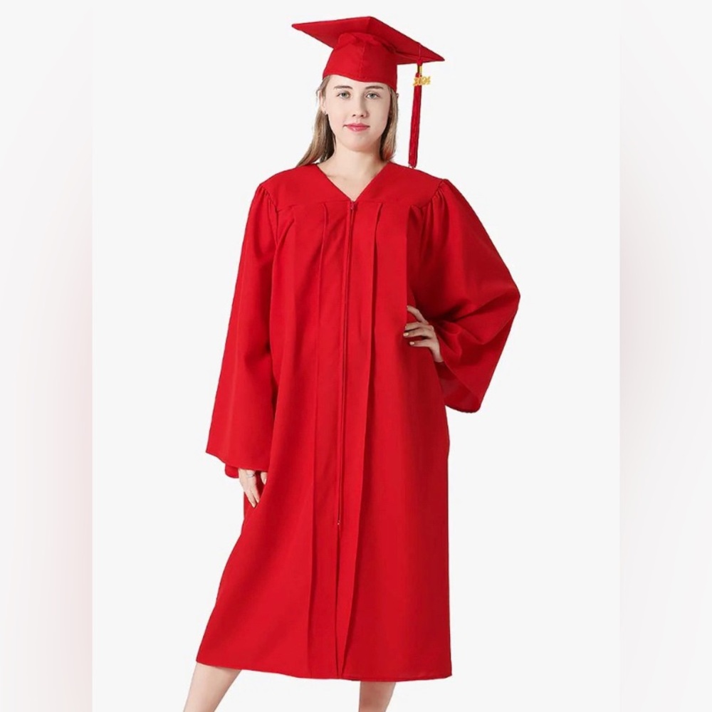 red matte cap and gown